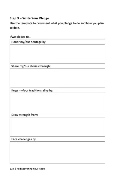 Heritage Connection Pledge template: I/we pledge to